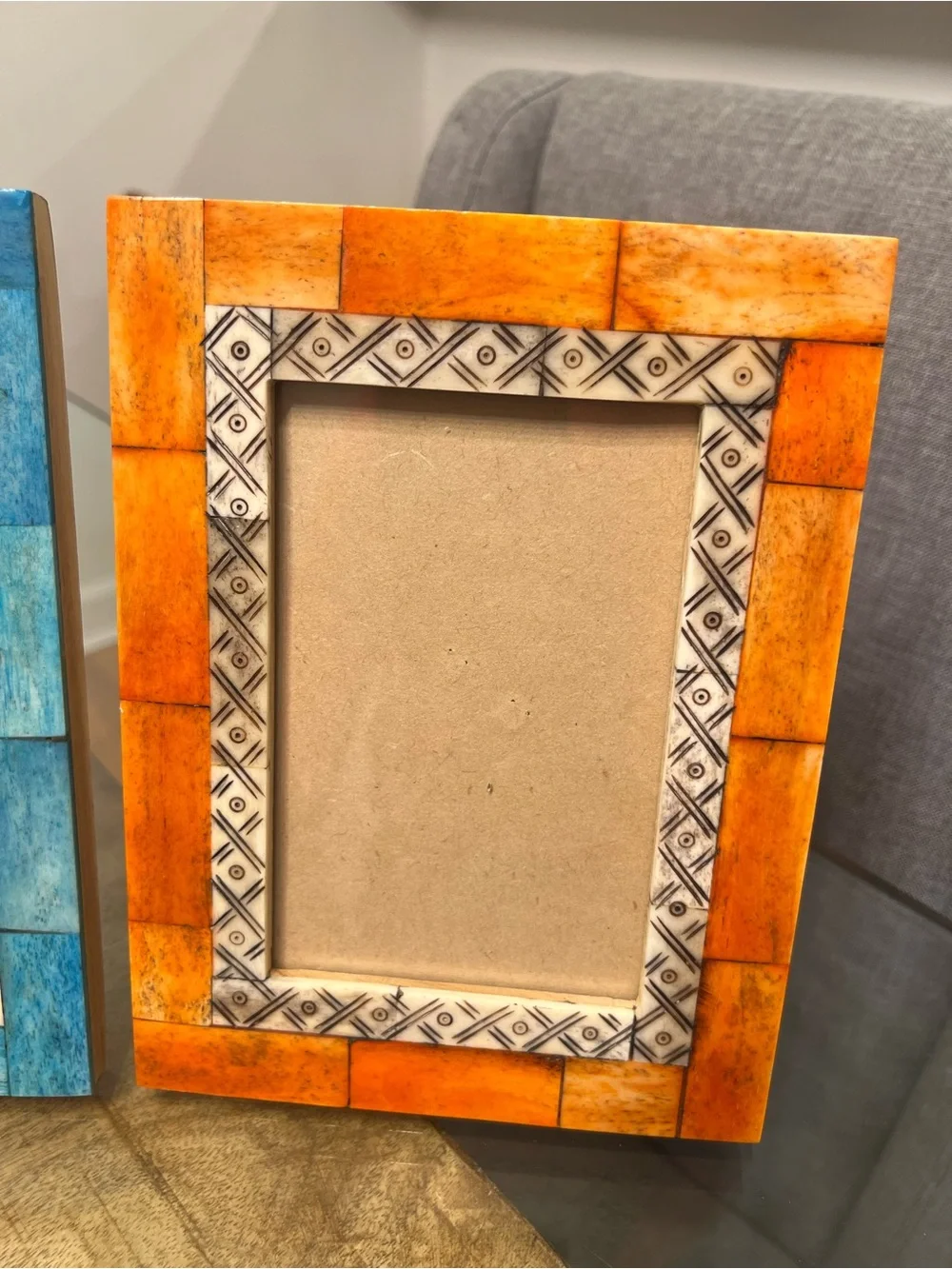 Blue & Orange Mosaic Photo frame handcrafted bone inlay